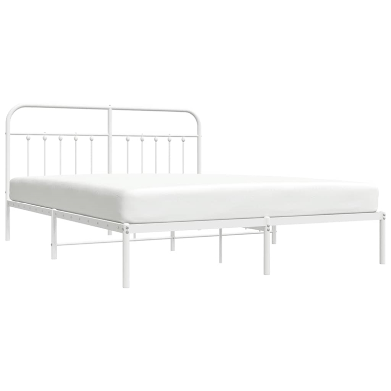vidaXL Rectangular Powder-Coated Steel Full Bed Frame in White