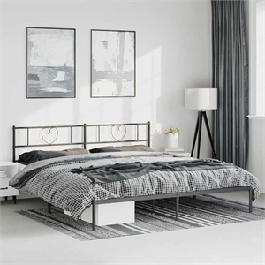vidaXL 72&quotx83.9&quot Metal Bed Frame without Mattress with Headboard in Black