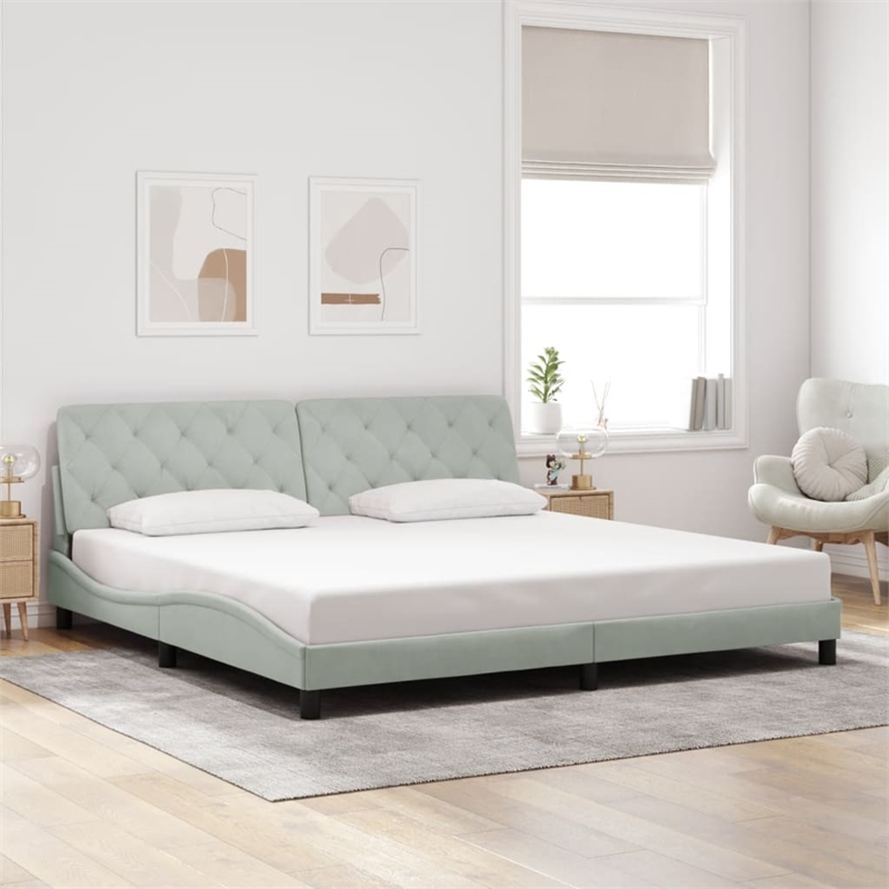 vidaXL Solid Pine Wood King Bed Frame in Light Grey