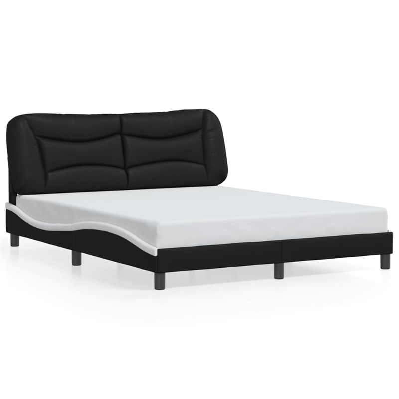 vidaXL Engineered Wood Faux Leather Queen Bed Frame in Black and White
