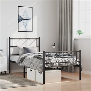 vidaXL 39.4 x 74.8 Black Powder-Coated Stee Bed Frame in Black