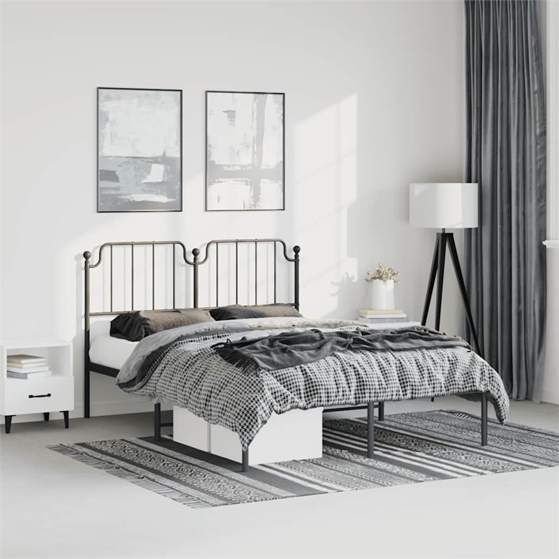 vidaXL Powder-Coated Steel King Bed Frame in Black