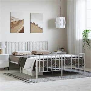 vidaXL Rectangular Powder-Coated Steel Full Bed Frame in White