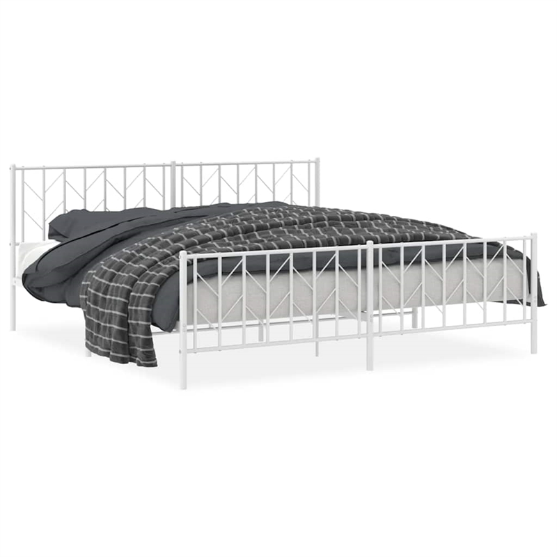 vidaXL Rectangular Powder-Coated Steel Full Bed Frame in White