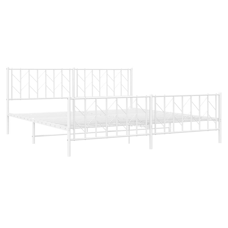 vidaXL Rectangular Powder-Coated Steel Full Bed Frame in White