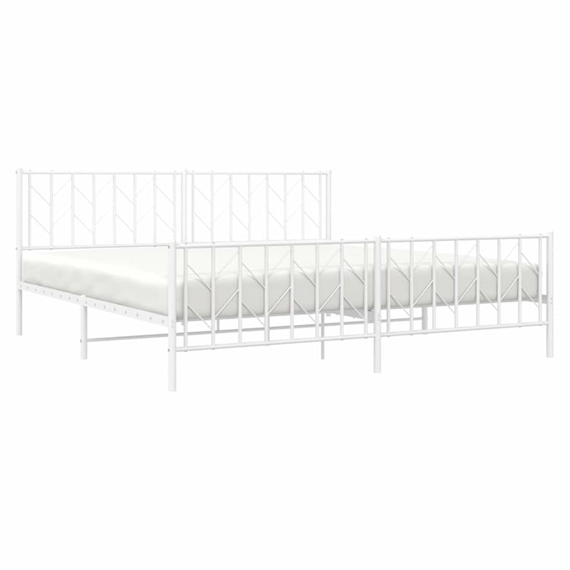 vidaXL Rectangular Powder-Coated Steel Full Bed Frame in White