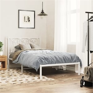 vidaXL 39.4 x 78.7 Modern Steel Single Bed in White