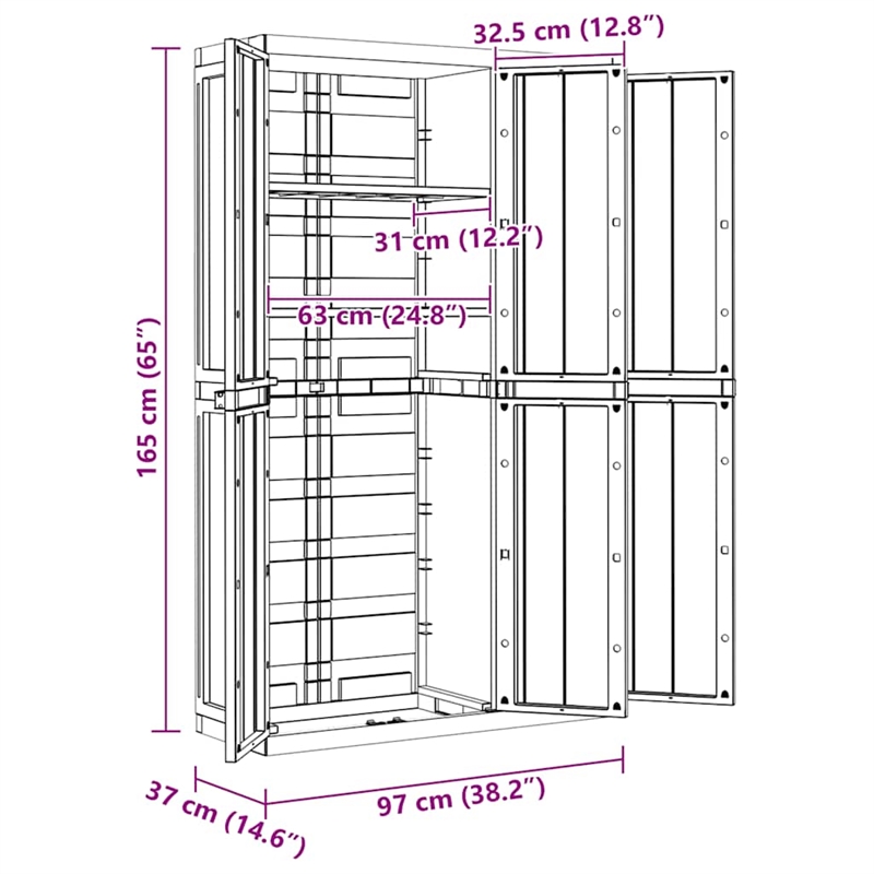 vidaXL Polypropylene Outdoor Storage Cabinet in Black
