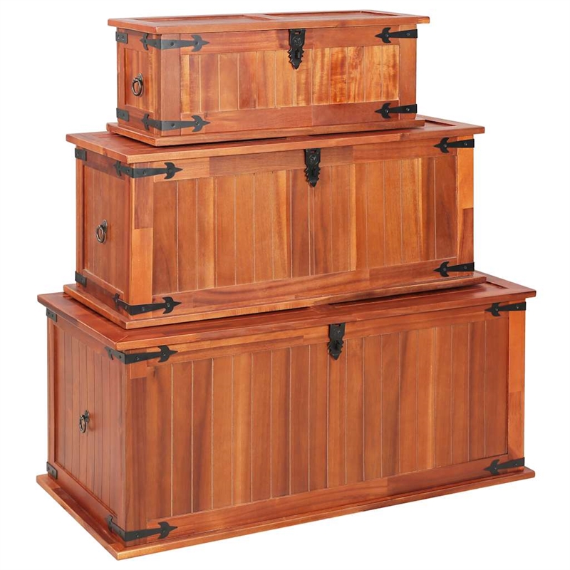 vidaXL Solid Acacia Wood MDF Storage Chest in Bown (Set of 3)