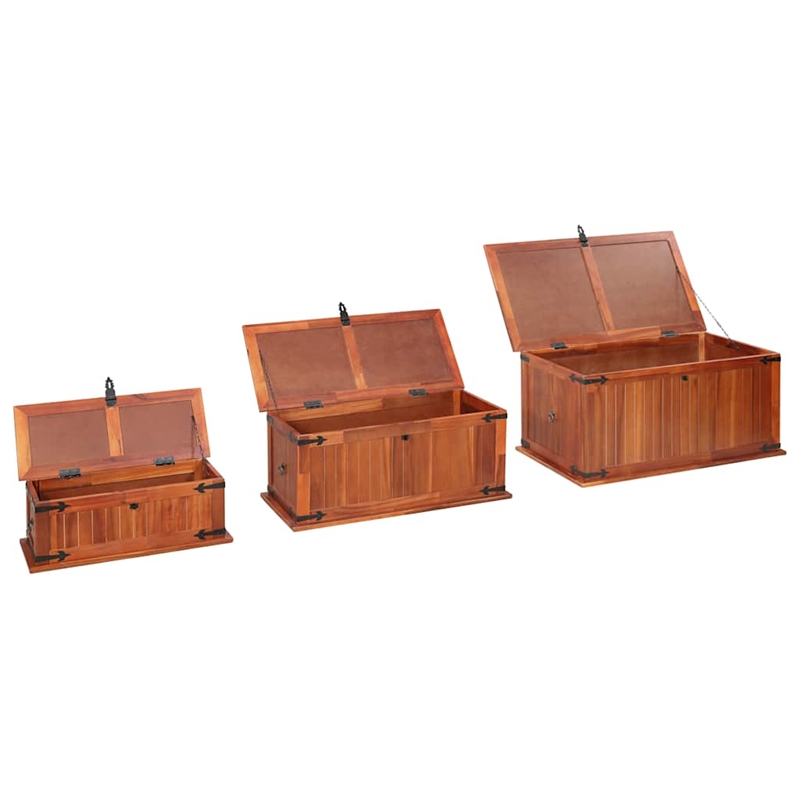vidaXL Solid Acacia Wood MDF Storage Chest in Bown (Set of 3)