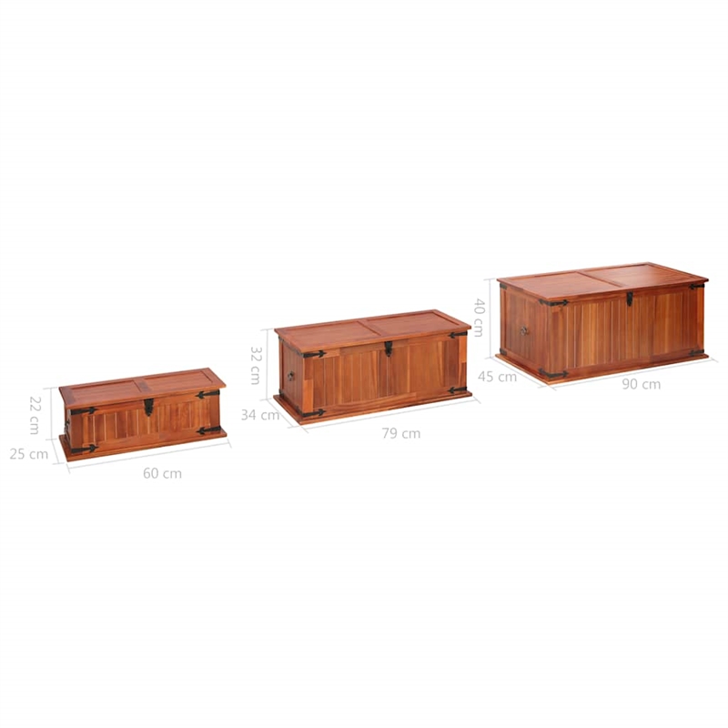 vidaXL Solid Acacia Wood MDF Storage Chest in Bown (Set of 3)