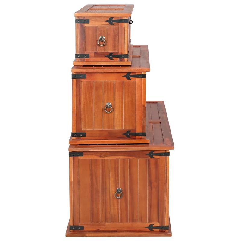 vidaXL Solid Acacia Wood MDF Storage Chest in Bown (Set of 3)