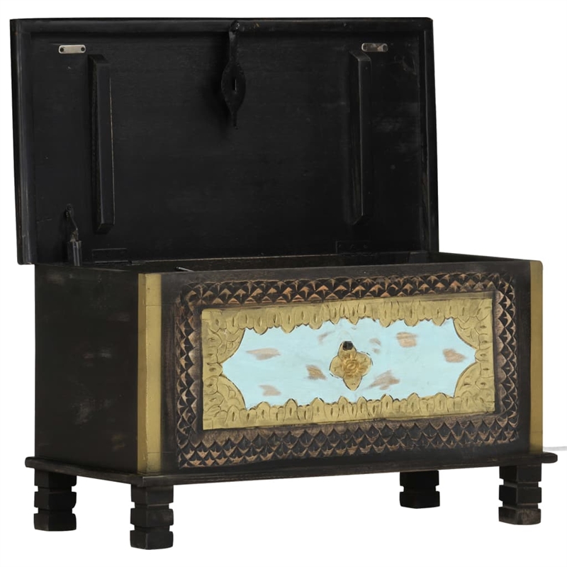 vidaXL Solid Mango Wood Metal Storage Chest in Black Gold Blue
