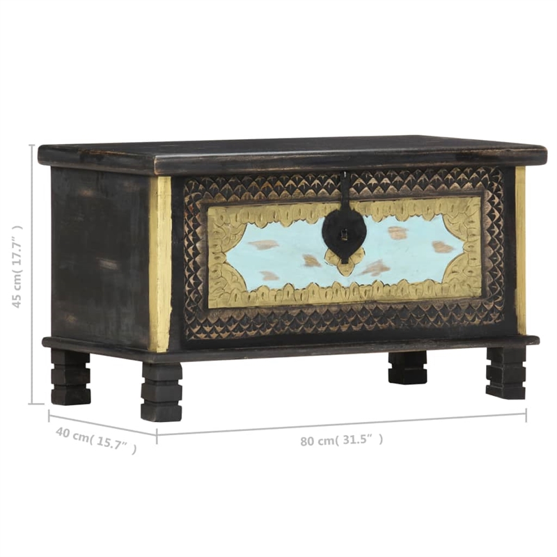 vidaXL Solid Mango Wood Metal Storage Chest in Black Gold Blue