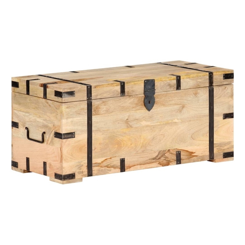 vidaXL Large Rectangular Rustic Solid Mango Wood Chest in Brown