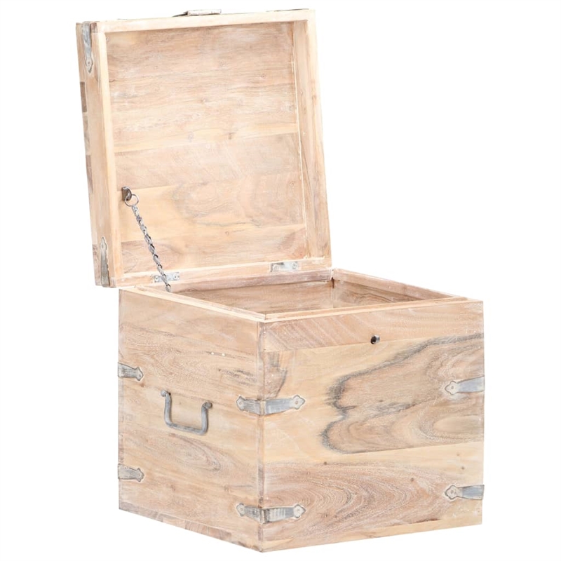 vidaXL Solid Acacia Wood Iron Chest in White