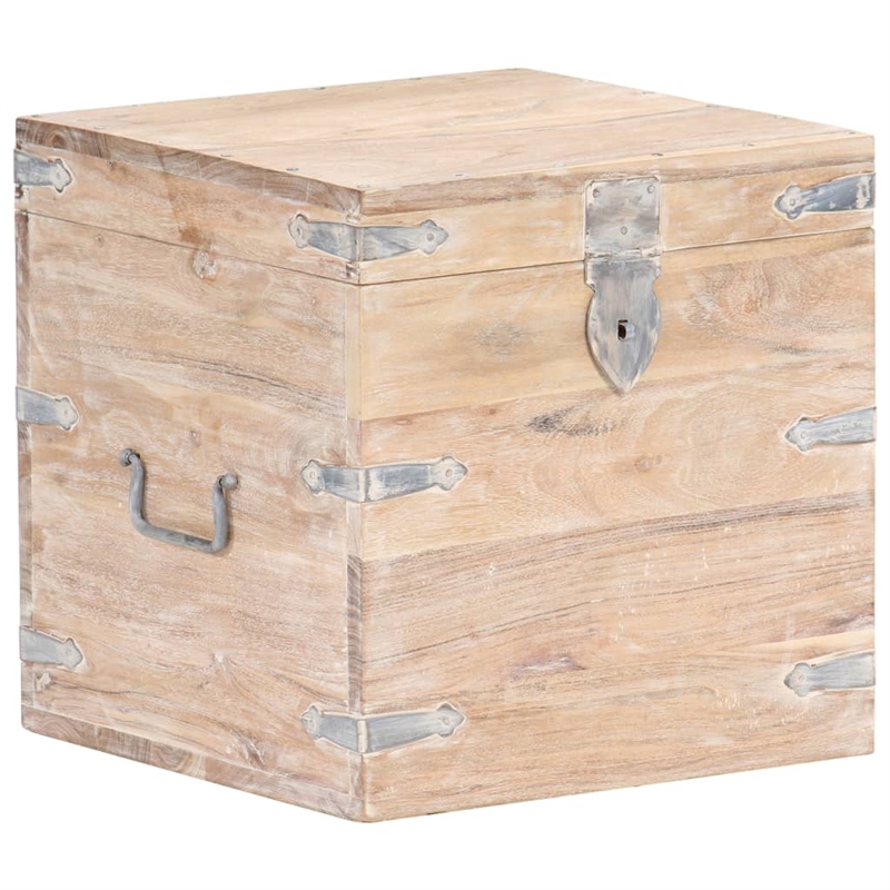 vidaXL Solid Acacia Wood Iron Chest in White