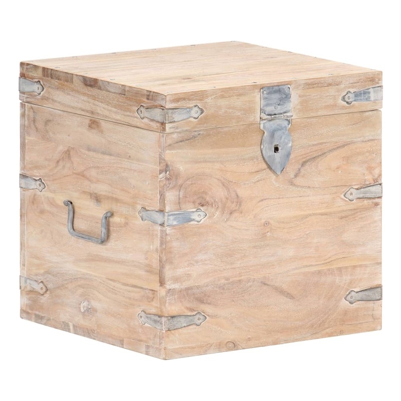 vidaXL Solid Acacia Wood Iron Chest in White