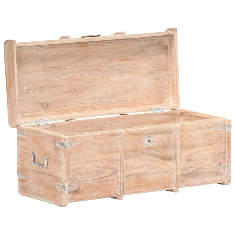 vidaXL Solid Acacia Wood Storage Chest in White Finish