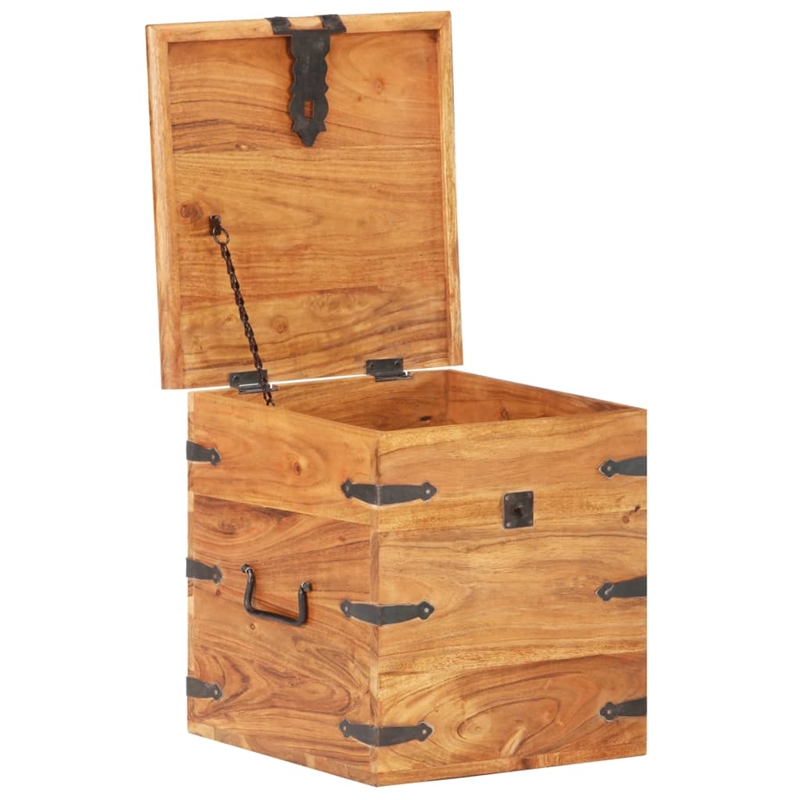 vidaXL Medium Solid Acacia Wood Chest with Iron Accents in Brown