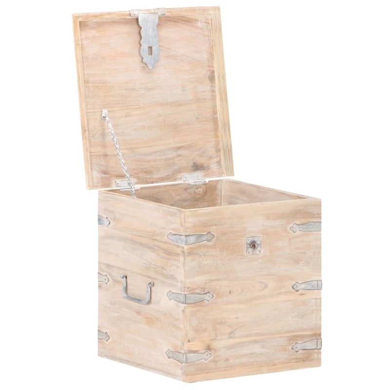 vidaXL Square White Solid Acacia Wood with Iron Chest in White