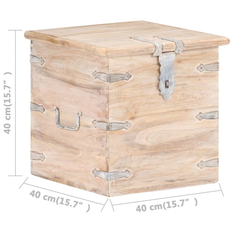 vidaXL Square White Solid Acacia Wood with Iron Chest in White