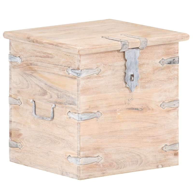 vidaXL Square White Solid Acacia Wood with Iron Chest in White