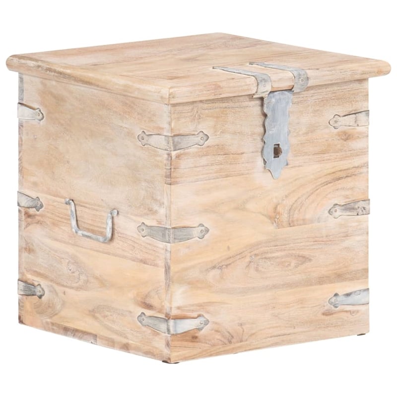 vidaXL Square White Solid Acacia Wood with Iron Chest in White