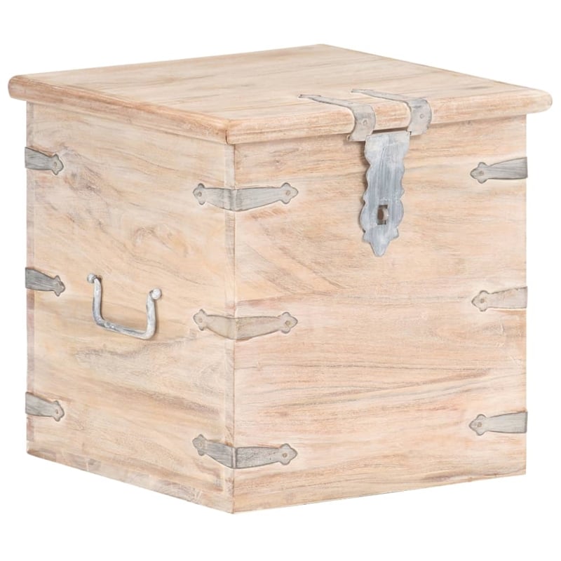 vidaXL Square White Solid Acacia Wood with Iron Chest in White