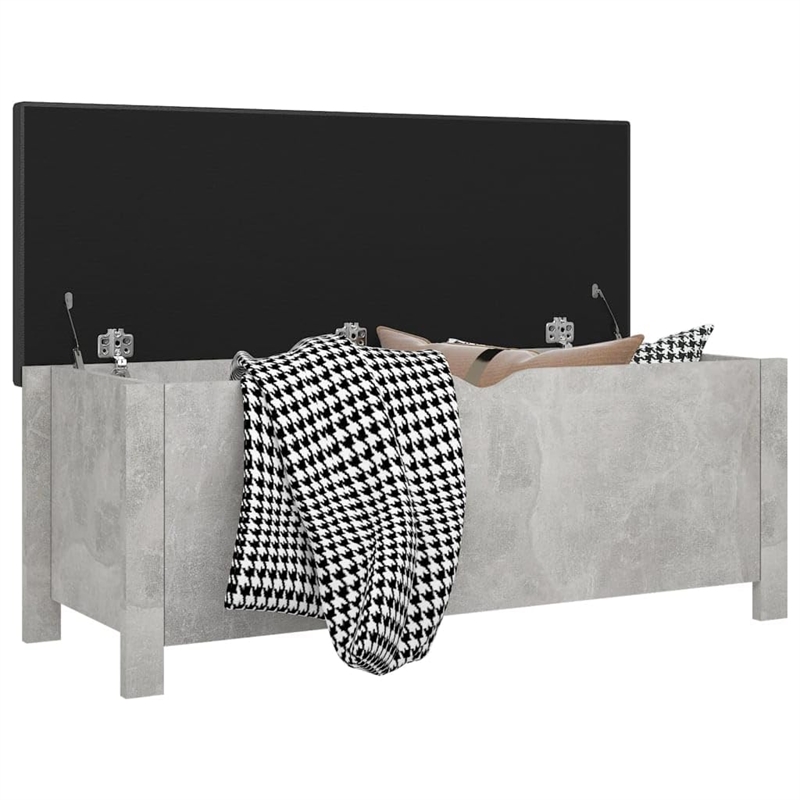 vidaXL Medium Concrete Engineered Wood Storage Box with Faux Leather in Grey