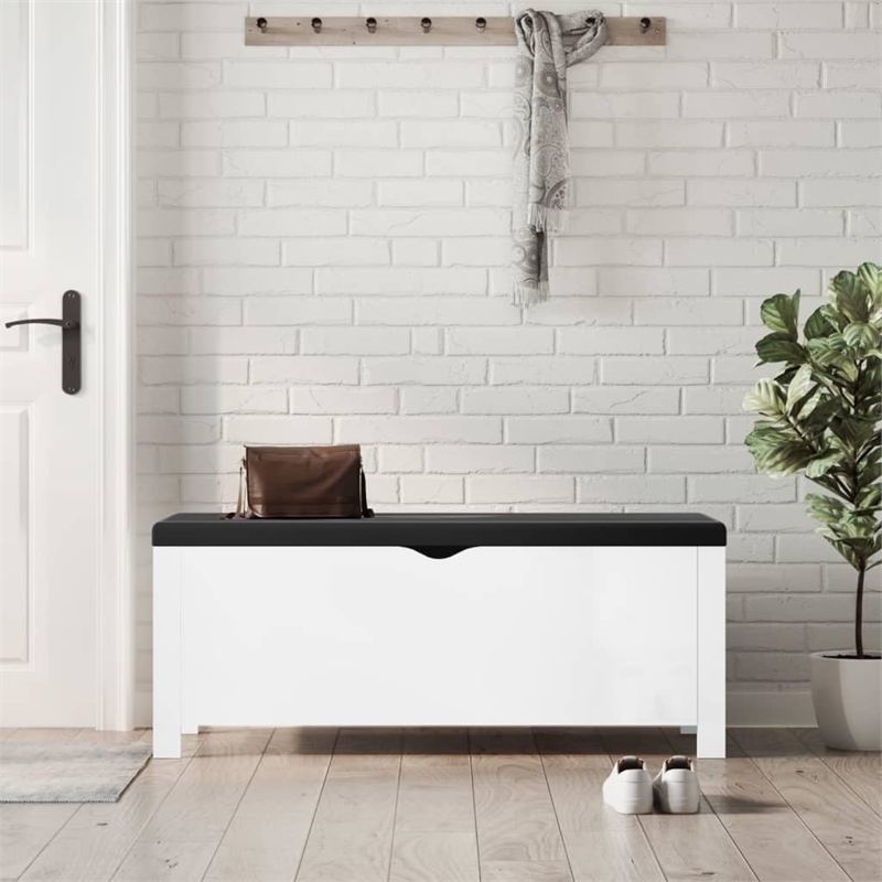 vidaXL Medium High Gloss Engineered Wood Storage Box with Faux Leather in White