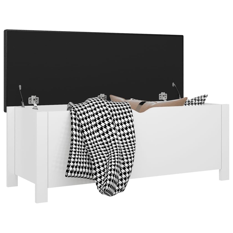 vidaXL Medium High Gloss Engineered Wood Storage Box with Faux Leather in White