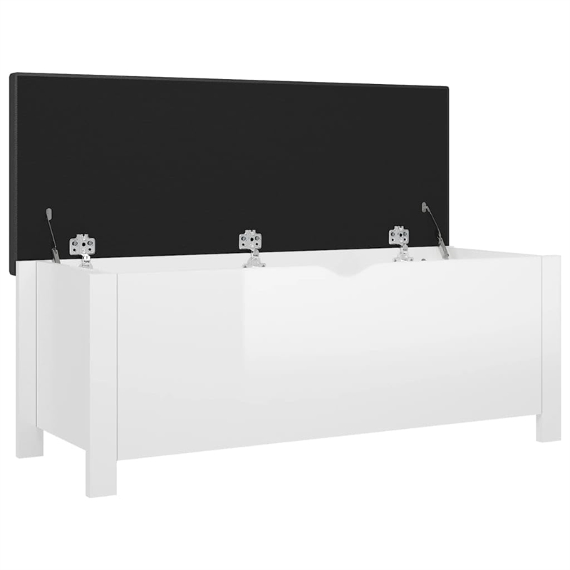 vidaXL Medium High Gloss Engineered Wood Storage Box with Faux Leather in White