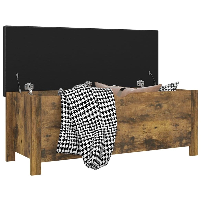 vidaXL Standard Engineered Wood Storage Box w/ Faux Leather in Smoked Oak