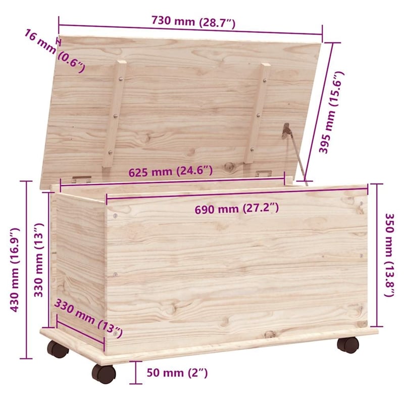 vidaXL Medium Solid Pine Wood Storage Chest in Natural