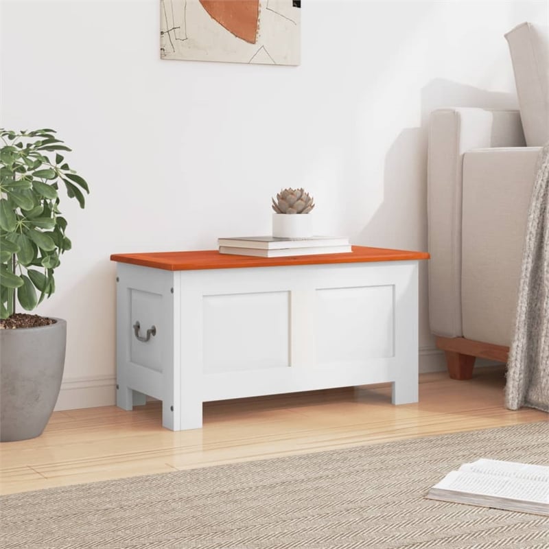 vidaXL Solid Acacia Wood Engineered wood Storage Chest in Brown and White
