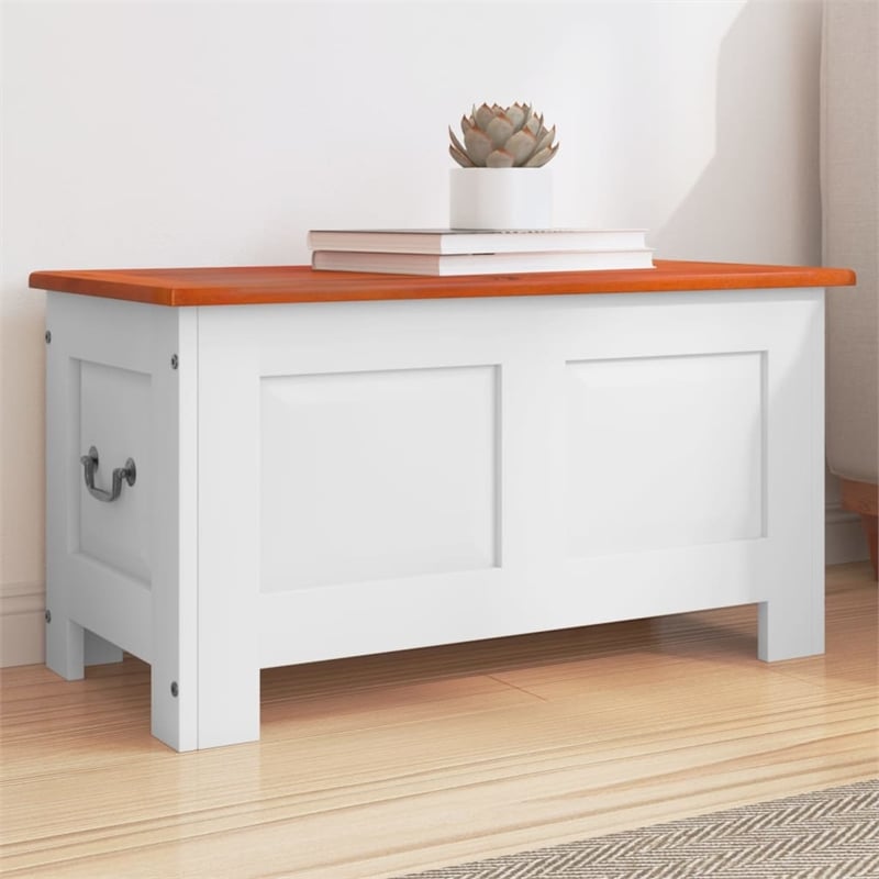 vidaXL Solid Acacia Wood Engineered wood Storage Chest in Brown and White