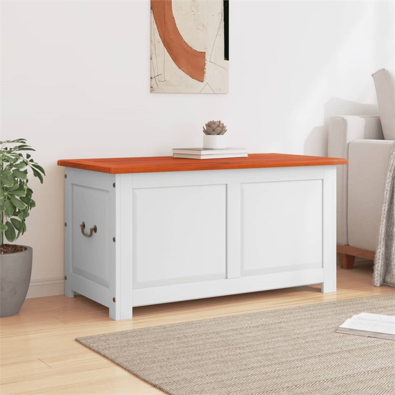 vidaXL Solid Acacia Wood and Engineered Wood Storage Chest in Brown and White