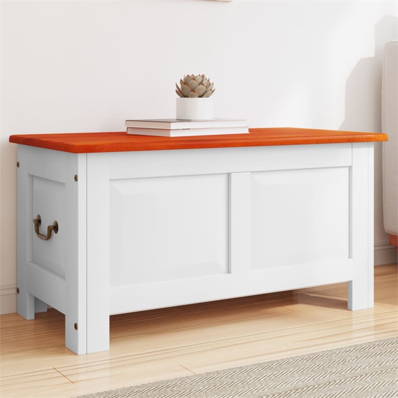 vidaXL Solid Acacia Wood and Engineered Wood Storage Chest in Brown and White