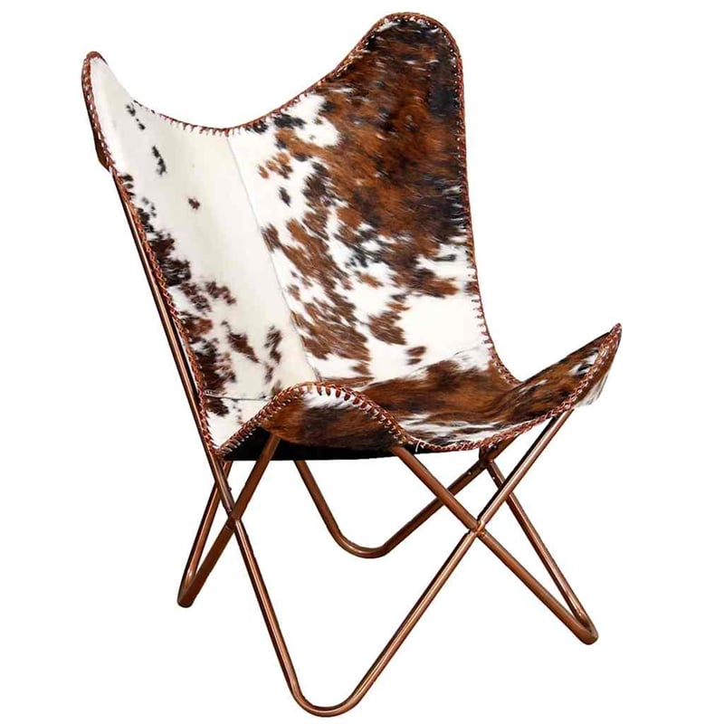 vidaXL Butterfly Cowhide Chair in Brown and White