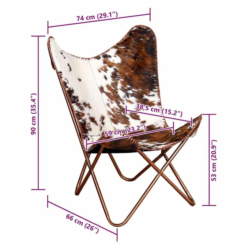 vidaXL Butterfly Cowhide Chair in Brown and White