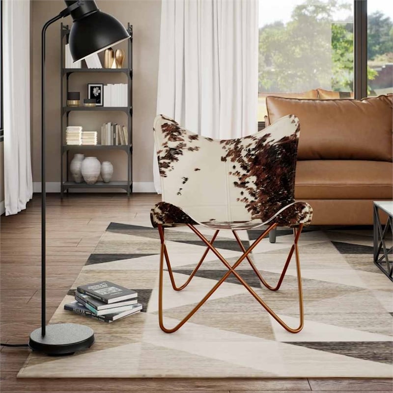 vidaXL Butterfly Cowhide Chair in Brown and White