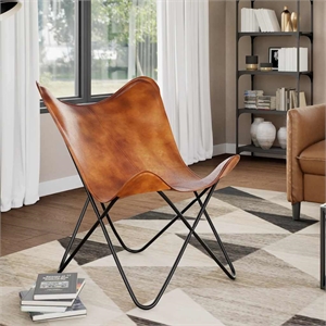 vidaXL Real leather Butterfly Chair in Brown