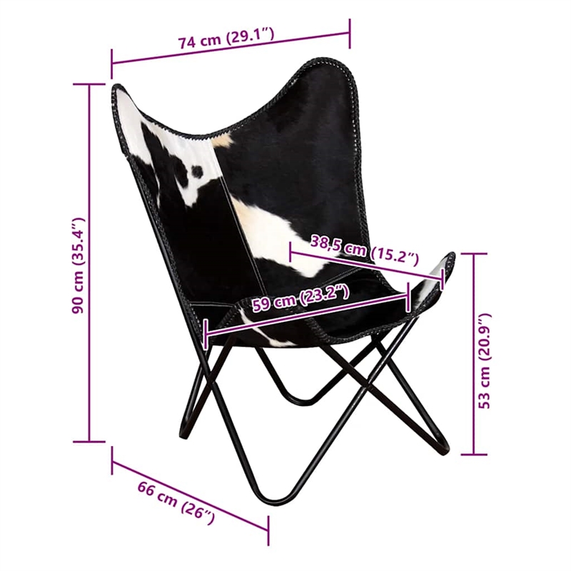 vidaXL Butterfly Cow Print Chair in Black and White