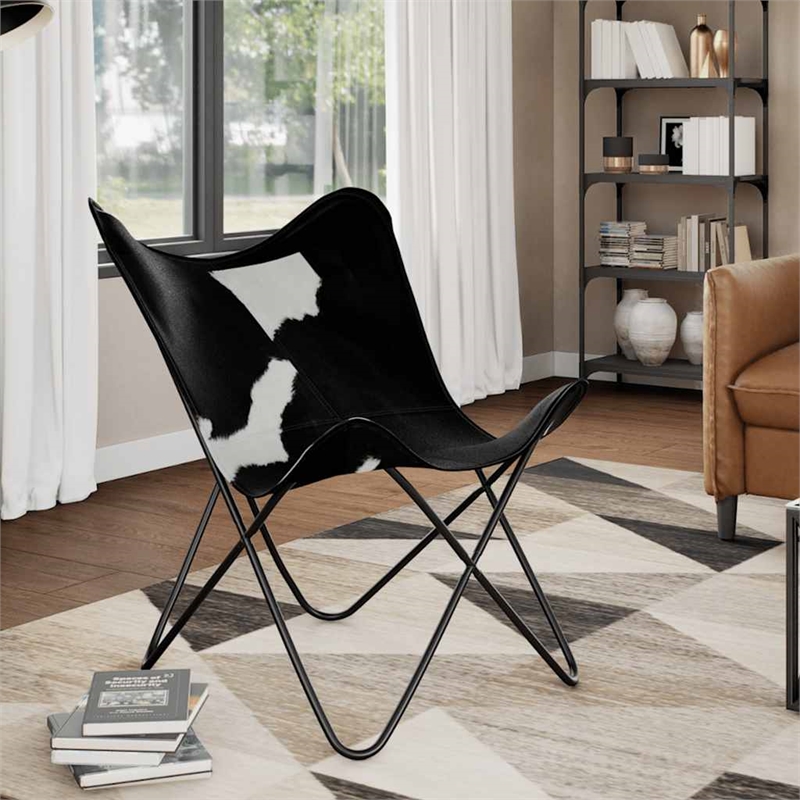vidaXL Butterfly Cow Print Chair in Black and White