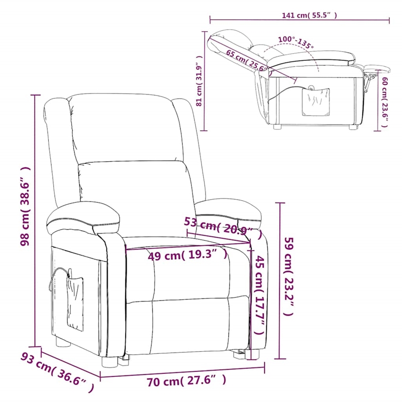 vidaXL Fabric Massage Chair in Light Gray