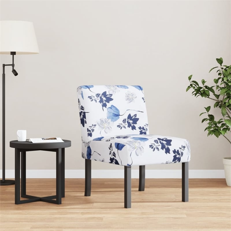 vidaXL Polyester and Solid Wood Slipper Chair in Blue and White