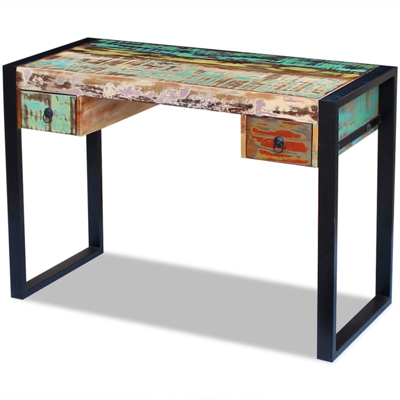 vidaXL Solid Reclaimed Wood Medium Computer Desk in Multicolor