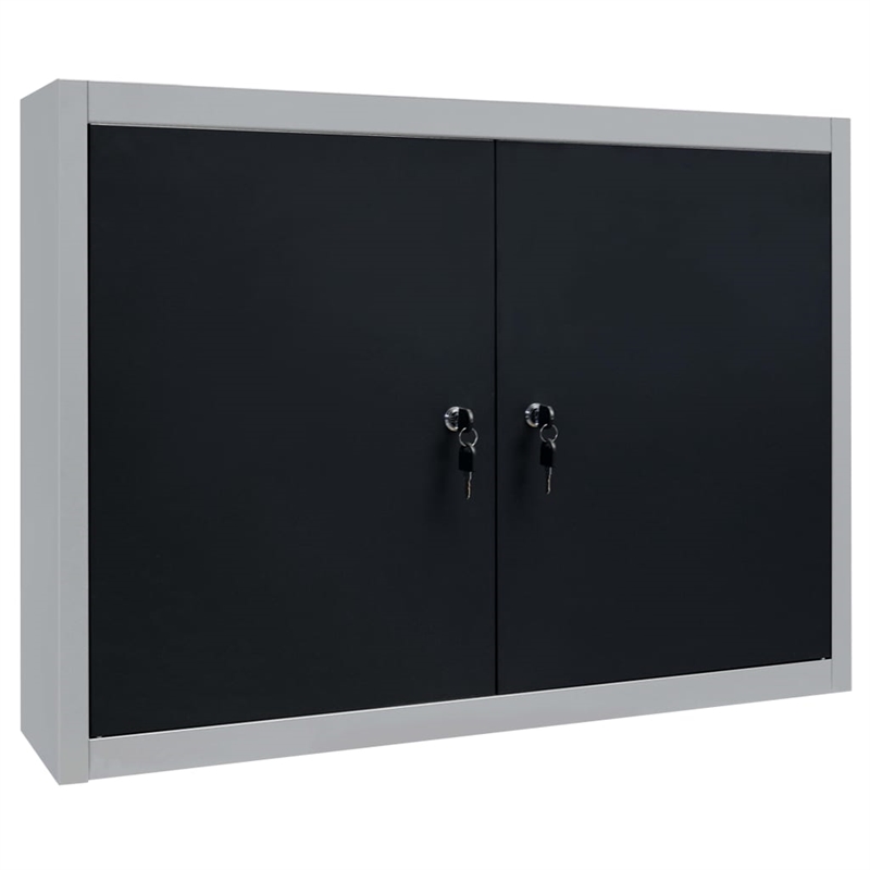 vidaXL Industrial Style Metal Wall Mounted Tool Cabinet in Gray and Black