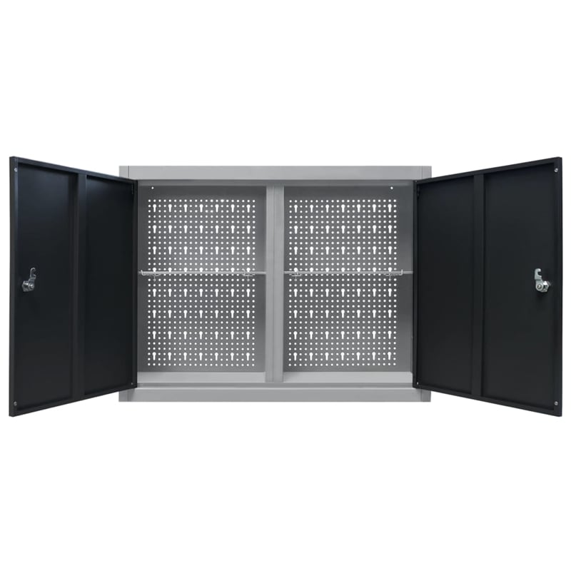 vidaXL Industrial Style Metal Wall Mounted Tool Cabinet in Gray and Black